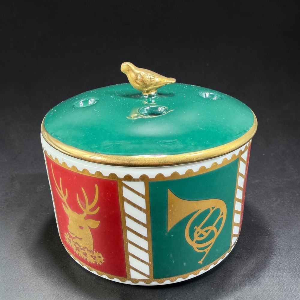 Neiman Marcus Christmas Potpourri Jar Candle Warmer Gold Bird Reindeer Japan 4in